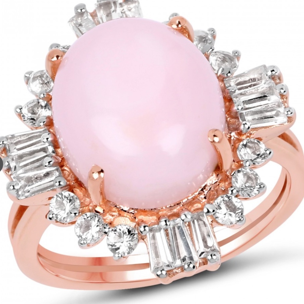 Beautiful Womens 14K Rose Gold Over Sterling Silver Opal and Topaz Size 8 Design